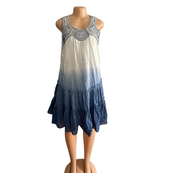 Vasna Blue and White Sleeveless Ombre Cotton Dress - Picture 1 of 9